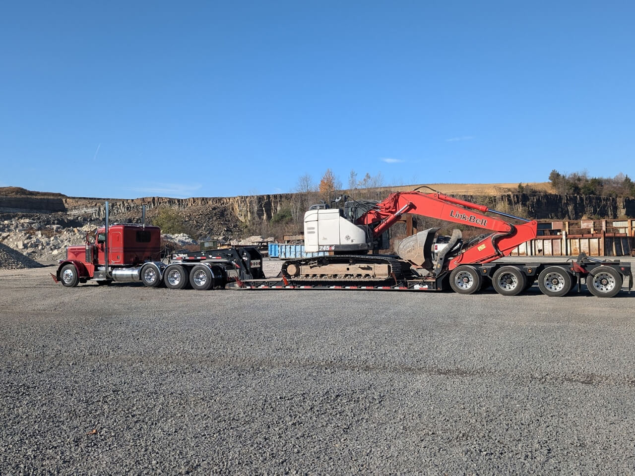 Oversized truck hauling crane